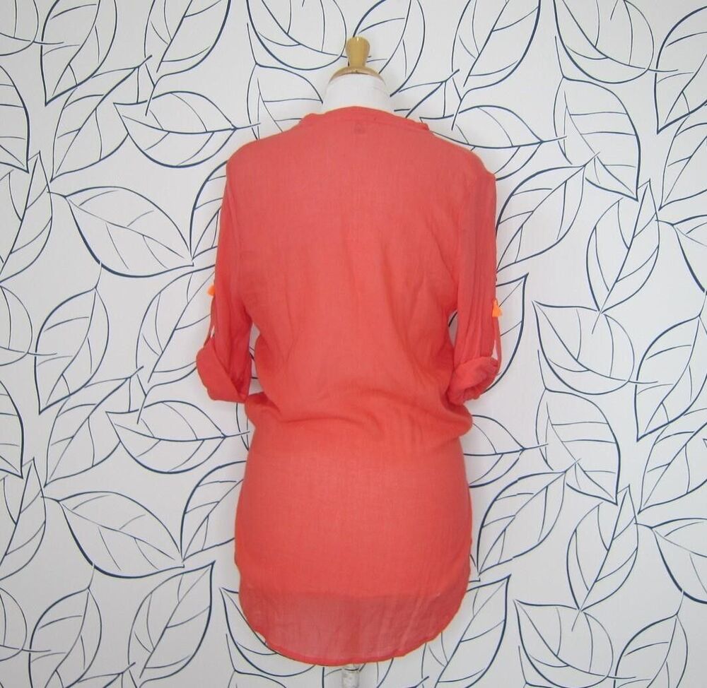 Eberjey Tunic Top Cover Up Roll Tab Sleeves Drawstring Waist Size S/M Salmon - Picture 5 of 8